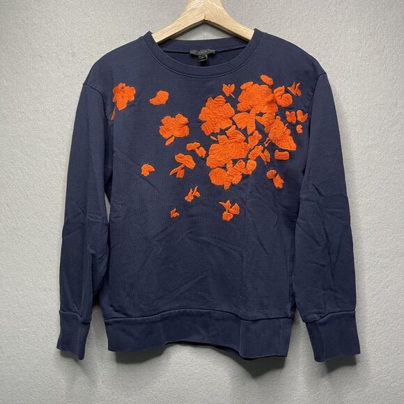 J.Crew XS Navy Sweatshirt With Orange Floral Embroidery - Picture 1 of 5